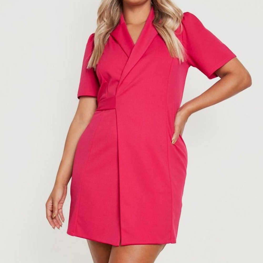 Plus short sleeve wrap blazer dress